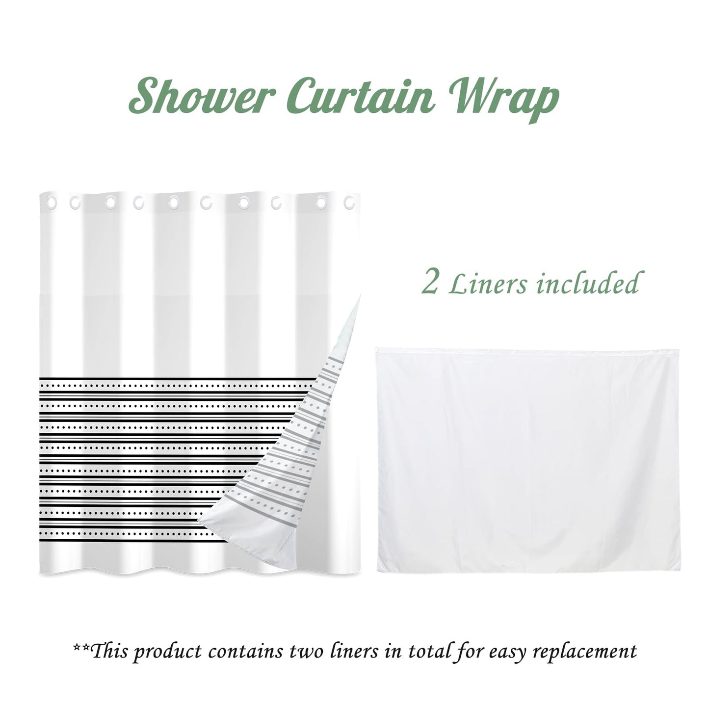 ggaimwf 71x71 Inch Without Hook Striped Shower Curtain and Liner Set Black White Textured Snap in Shower Curtains for Bathroom Modern Trendy Polyester Cloth Bathroom Set