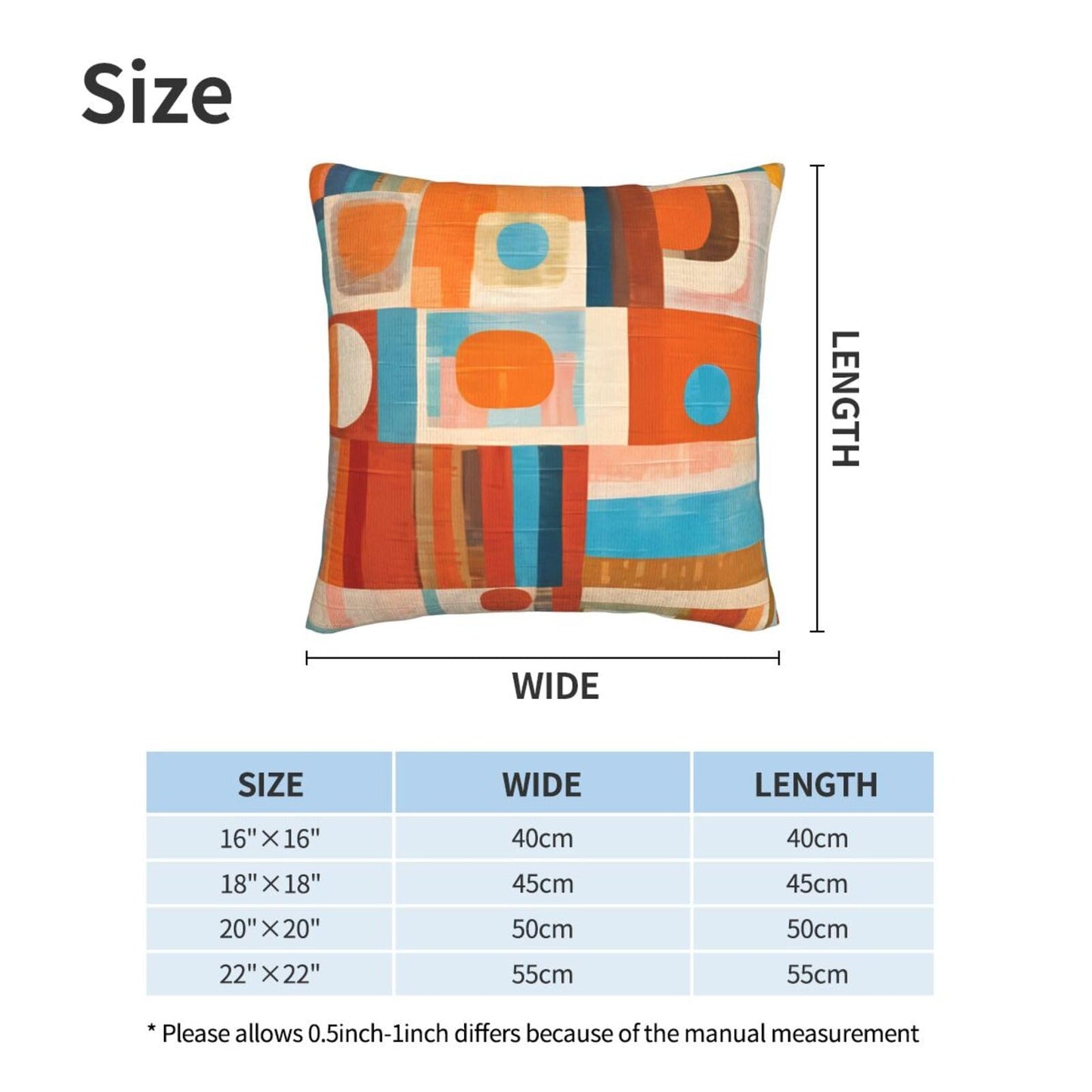 Yopiiefa Blue and White Blocks Throw Pillow Covers Orange Decorative Boho Mid Century Pillow Cases 18x18 Set of 2 Modern Pillowcase Outdoor Cushion Cover for Home Couch Sofa