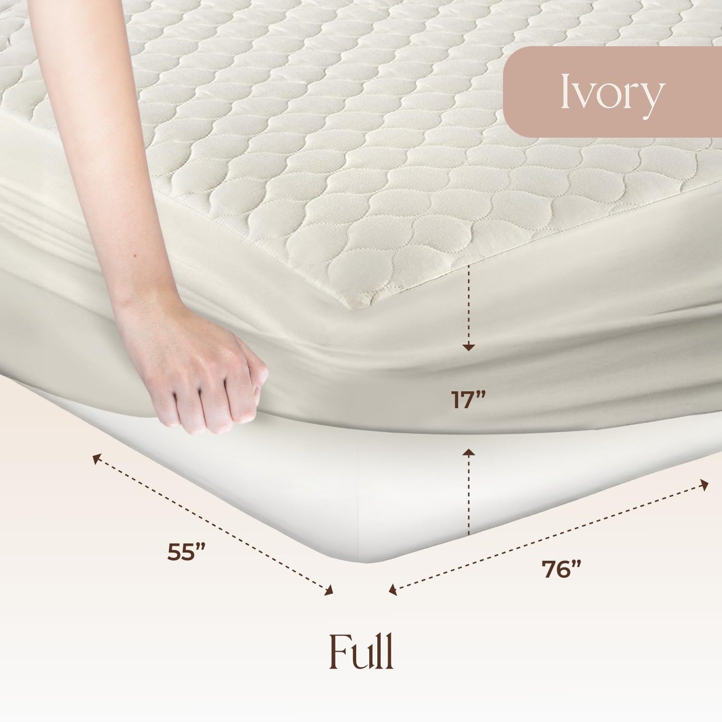 100% Cotton Organic Mattress Pad - Breathable & Cooling Mattress Protector Full Size - Premium 300GSM Quilted and Machine Washable - Fairtrade & GOTS Certified Bed Protector (Ivory, Full)