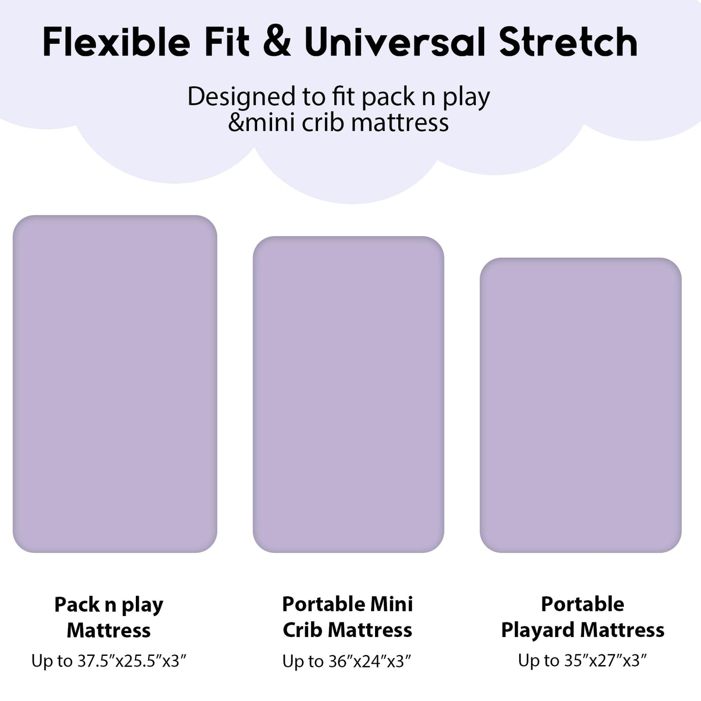 Yoofoss Pack and Play Sheets Fitted, Mini Crib Sheets 2-Pack for Pack N Play Mattress, Stretchy Playard Sheet, Soft and Breathable (Purple+Unicorn)