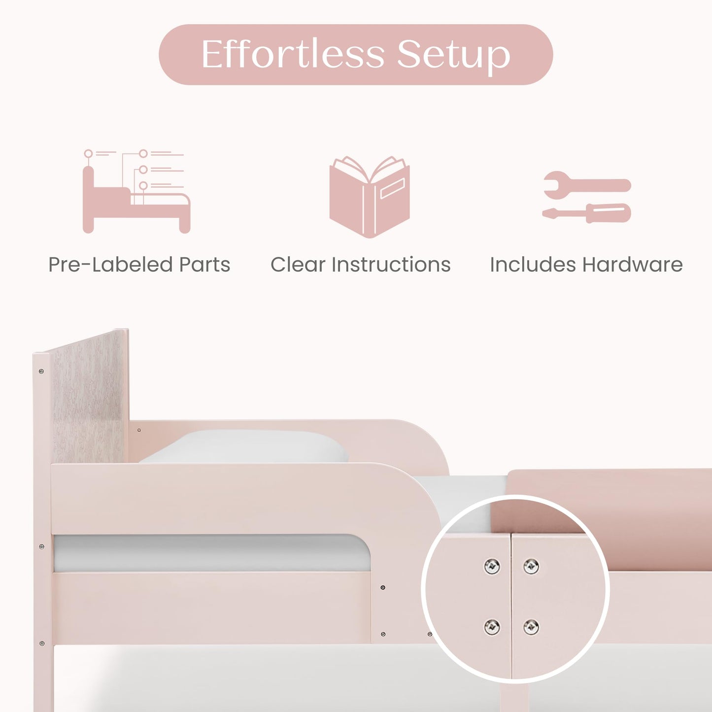 Delta Children Cora Wood Twin Bed with Removable Guardrails - Wood Twin Bed with Slats Supports for Girls & Boys Teens, No Box Spring Needed, Pink Floral Toile