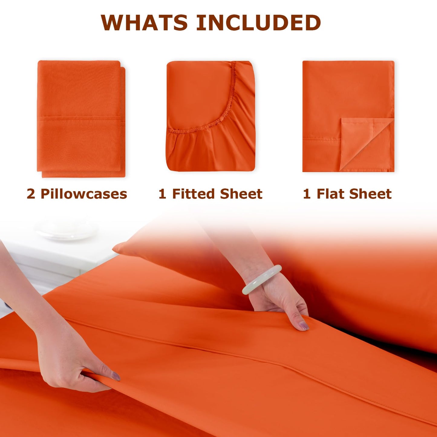 Homilay Queen Size Terracotta Bed Sheet Set - 4 Piece Soft Microfiber Sheets with Deep Pockets, Cooling Technology, and Wrinkle-Free Pillowcase. Hotel-Quality, Durable Bedding, Bright Orange