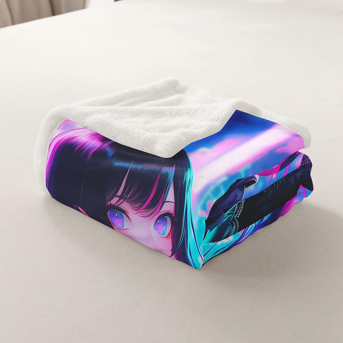 Erosebridal Anime Girl Throw Blanket Twin Size, Kawaii Japanese Anime Sherpa Blanket for Kids Boys Teens Adult Women, Cartoon Girl Fleece Japan Animation Bedroom Decor, Machine Washable