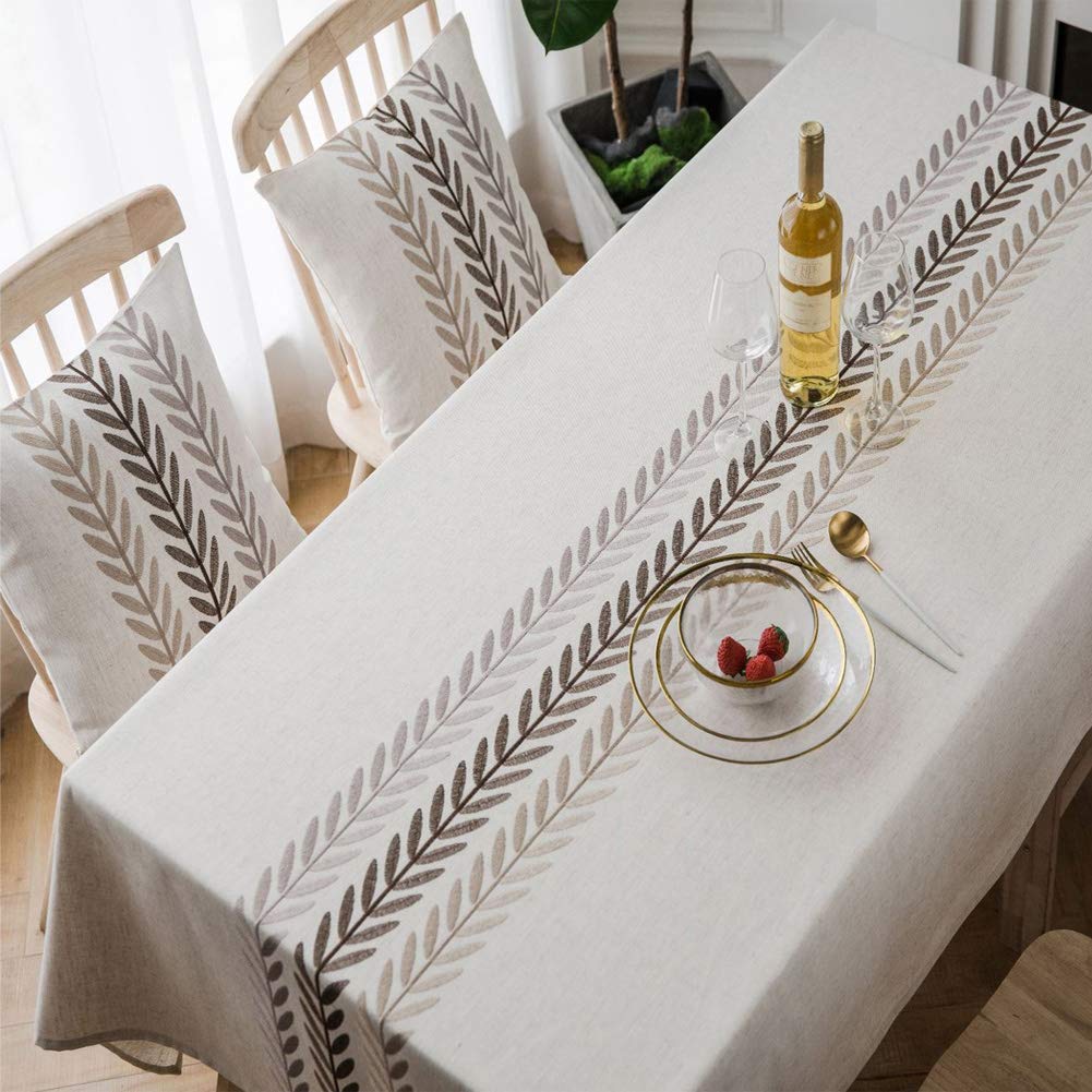 AMZALI Elegant Embroidery Spill-Proof Water Resistance Table Cloth Wrinkle Free Heavy Weight Cotton Linen Tablecloth Fabric Table Cover for Outdoor Indoor (Square 53 * 53 Inch)