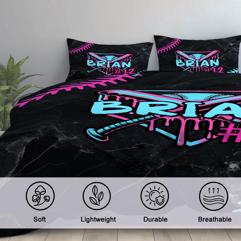 Personalized Baseball Ice Cream Drip Bedding Set with Name & Number, Sports Bed Set for Boys Bedroom Decor, Ultra-soft Lightweight for Teen Boys, Girls, and Sports Lovers (Baseball Ice Cream Drip #4)