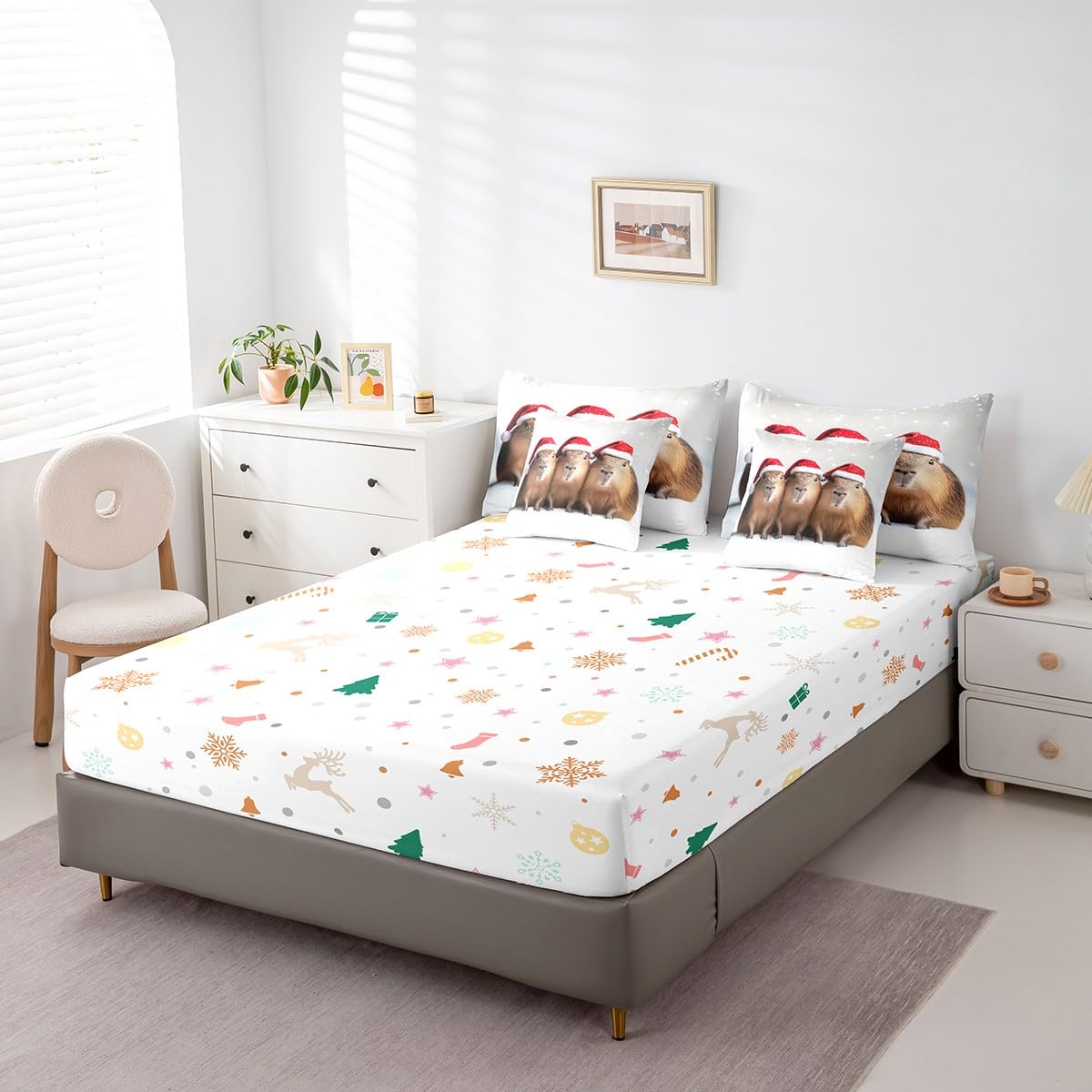 Feelyou Kids Kawaii Hamster Comforter Set with Sheets Queen Size, Cute Animal Bed in A Bag Guinea Pig 7 Pieces Bedding Set Boys Girls Pet Animal Teens Bed Set Bedroom Decor 7Pcs