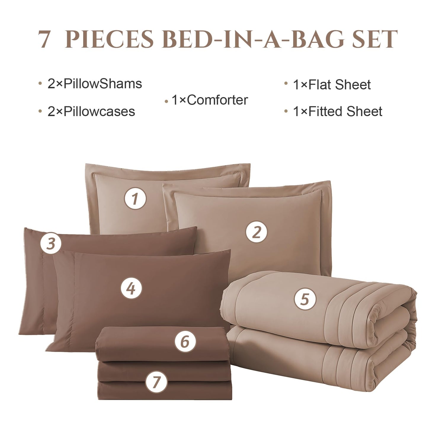 Monbix Queen Comforter Set - 7 Pieces Rust Pink Bed in a Bag Queen Bedding Sets with Comforters, All Seasons Comforter Bed Set with Sheets,Pillowcases & Shams