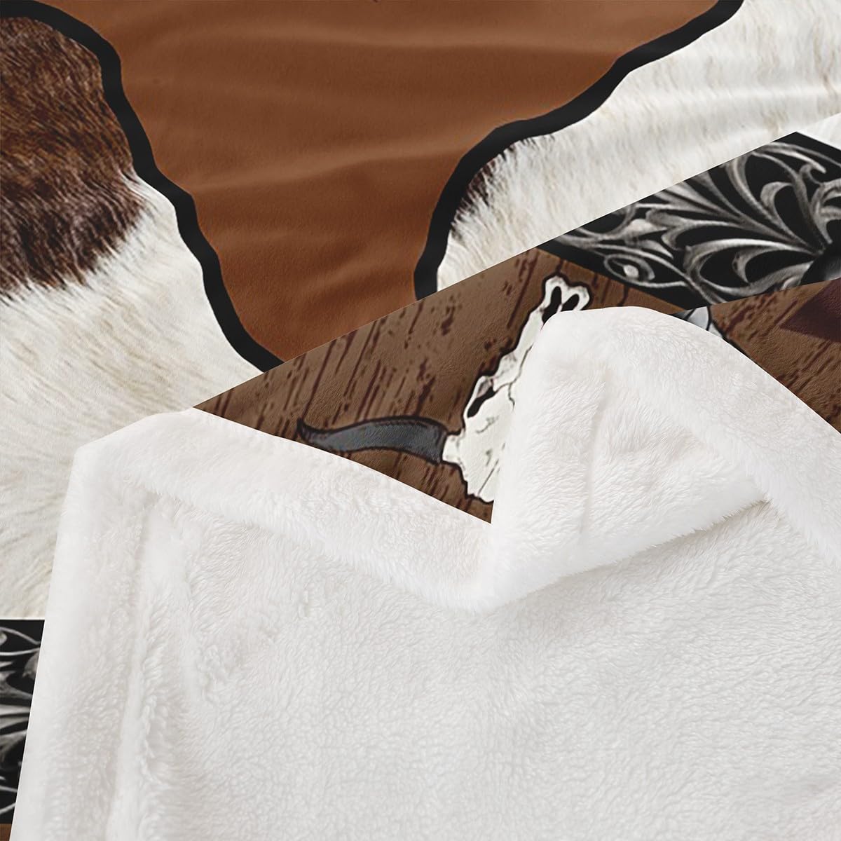 Erosebridal Cowhide Fleece Blanket Western Texas Star Sherpa Blanket 90"x90", Farm Animals Print Farmhouse Cowboy Fuzzy Plush Throw