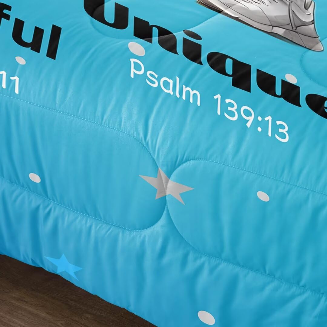 GRAT TIOC Black Comforter Set for Kids Teens Twin, Cute African American Boy Bedding, Afro Melanin God Says I Am Christian Bedroom Set 3 Pcs With 2 Pillowcases