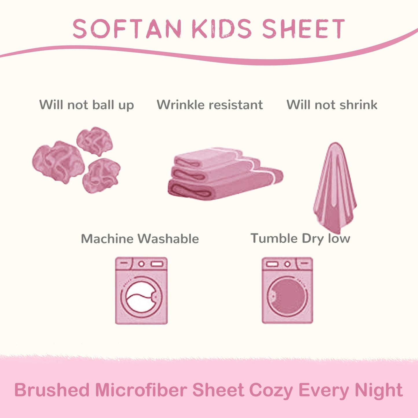 Softan Kids Bed Sheet Set, Girls Twin Size Kids Sheets, Microfiber Fitted Sheet and Pillowcase, Breathable and Silky Soft, 3 Piece Pink Bowknot Printed Twin Bed Sheet