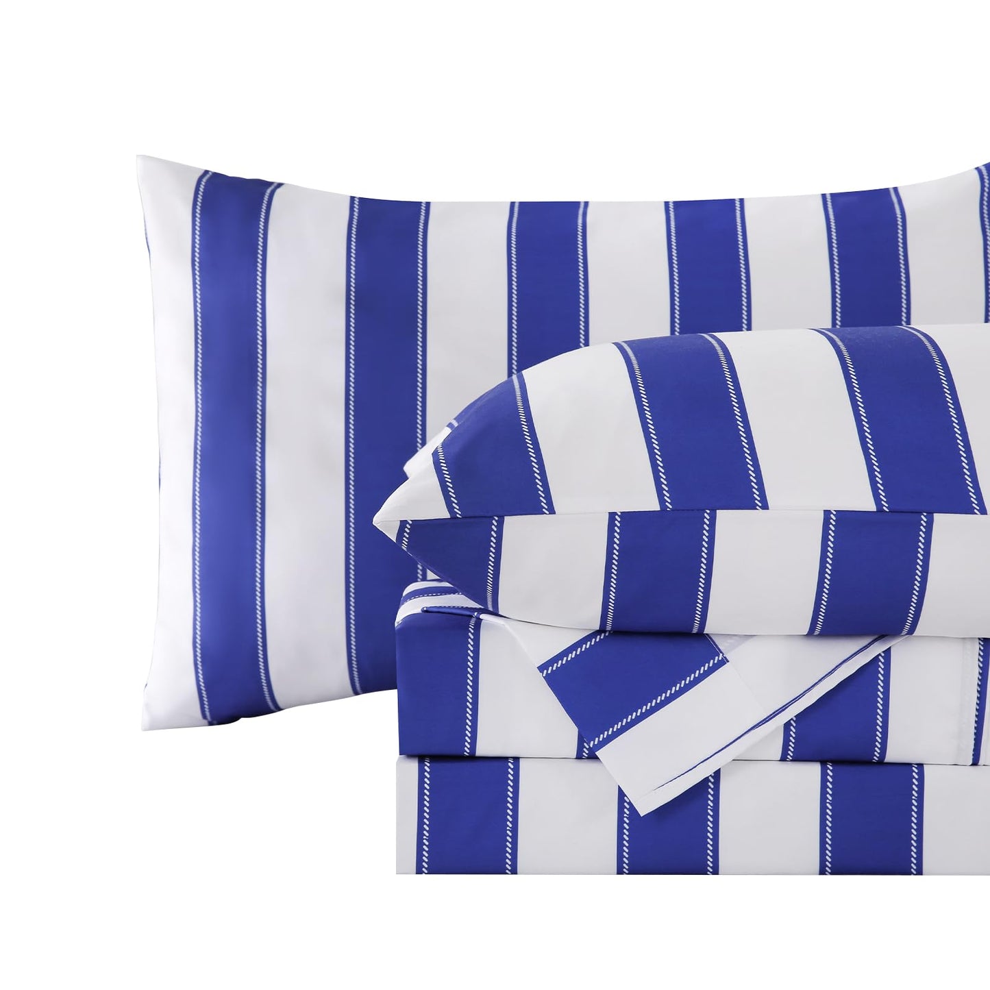 MCO 4Pieces Striped Sheets Set, Breathable Queen Sheet Set with 16" Deep Pocket,Modern & Luxury, Brushed Microfiber Bedding Set(Queen, Navy Blue)