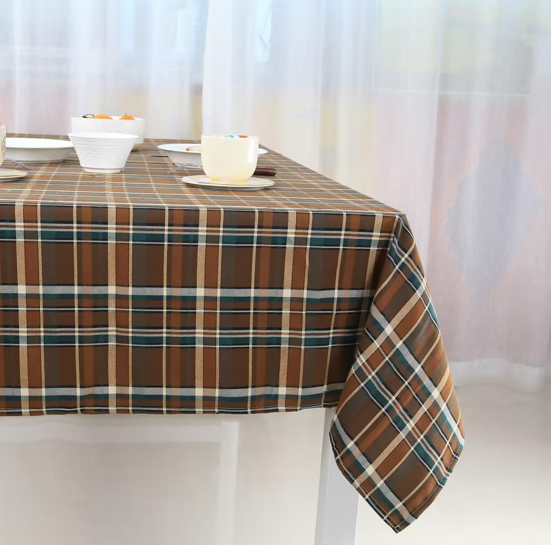 SKNSOFT Square Plaid Tablecloth Brown Table Cloth,Kitchen Dining Tabletop Decoration Checkered Table Covers for Outdoor and Indoor Dining,52 L x 52"