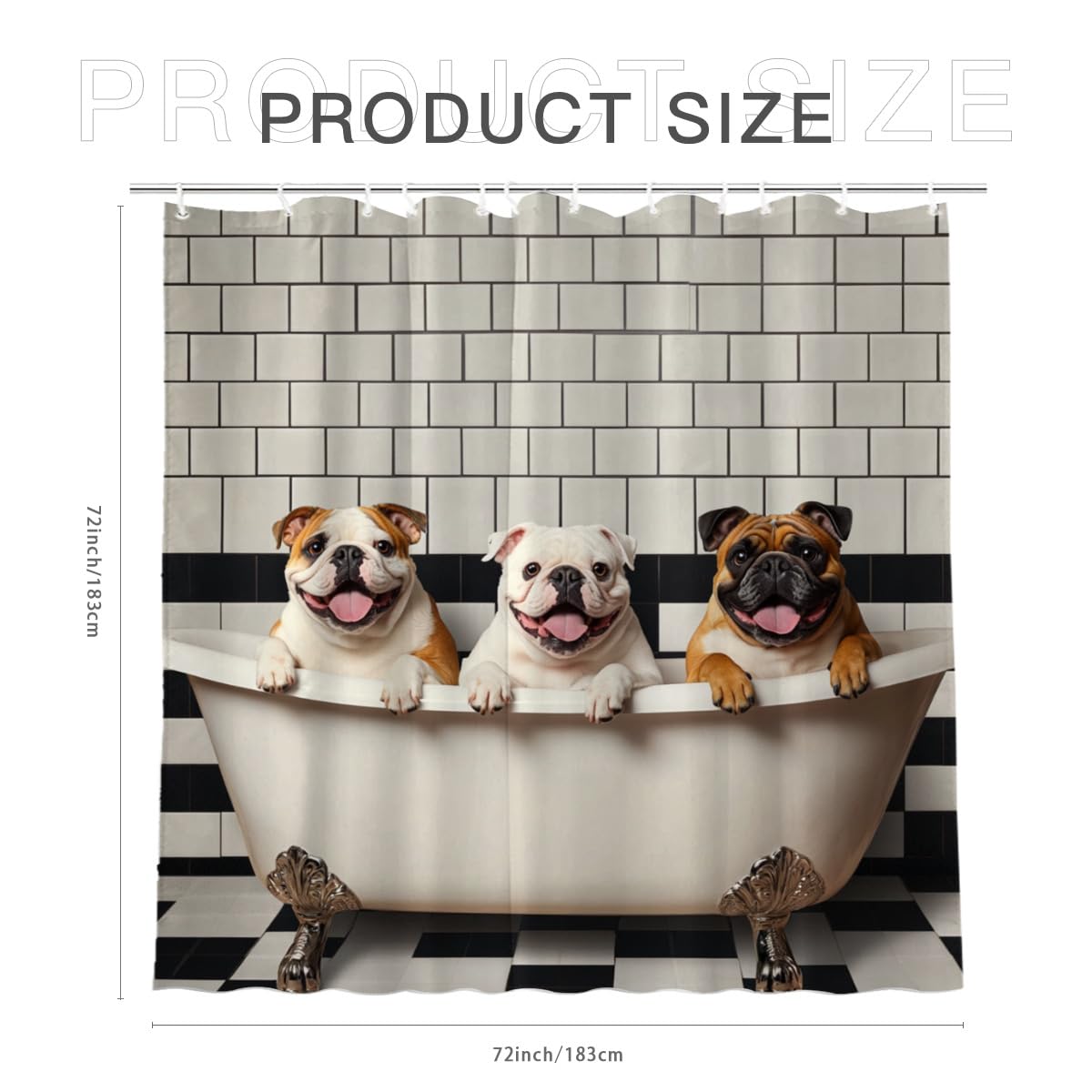 KEEPAEON Bulldog Shower Curtain 72Wx72H Inch Bulldog Bathing in Bathtub Cute Animal Shower Curtain Bathroom Waterproof Bath Decoration