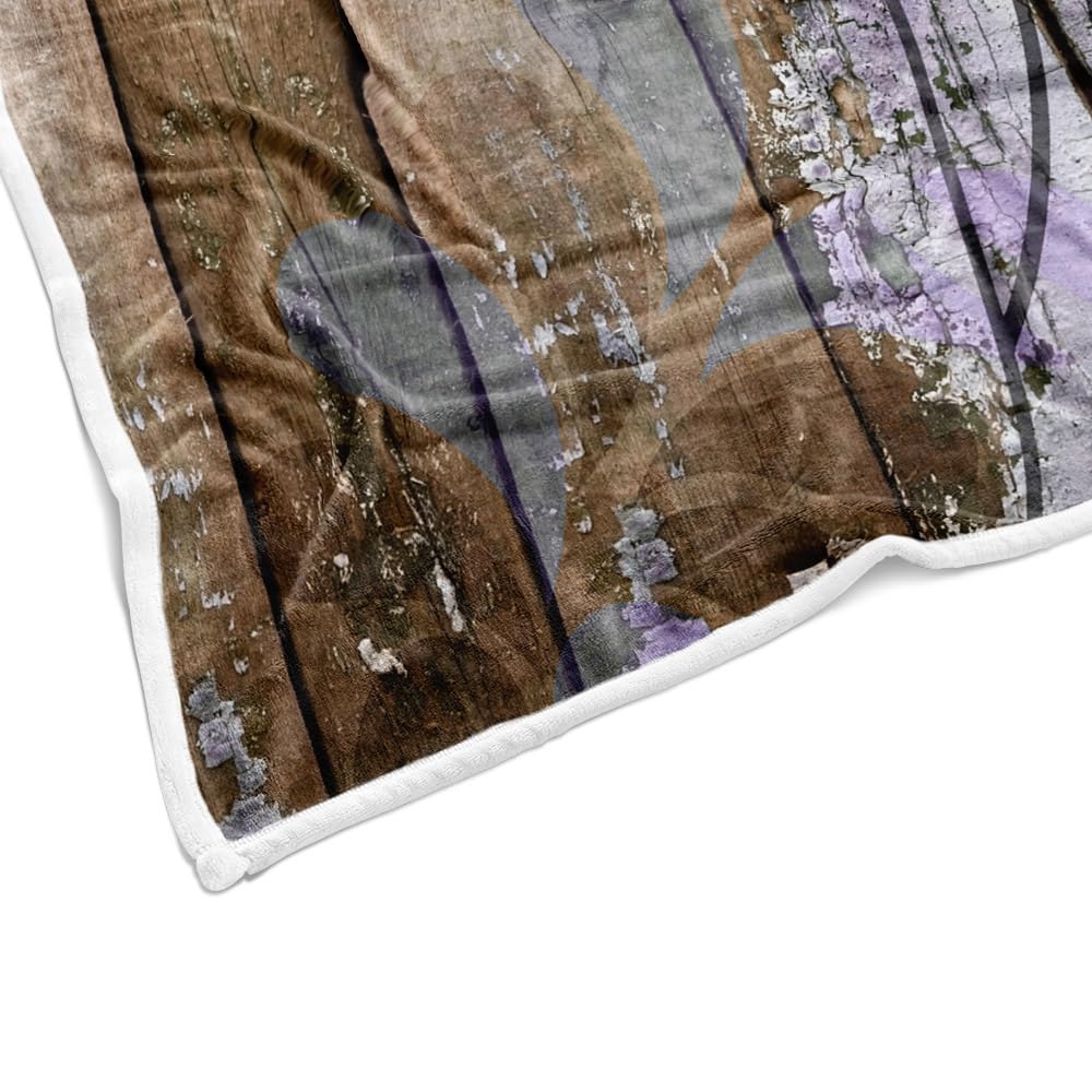 JAWO Farmhouse Flower Floral Throw Blanket, Rustic Purple Daisy Fleece Cozy Warm Bed Couch Blanket, Country Purple Brown Fleece Flannel Throws to Decorate the Room and Bedroom Warm Blanket 50X60IN