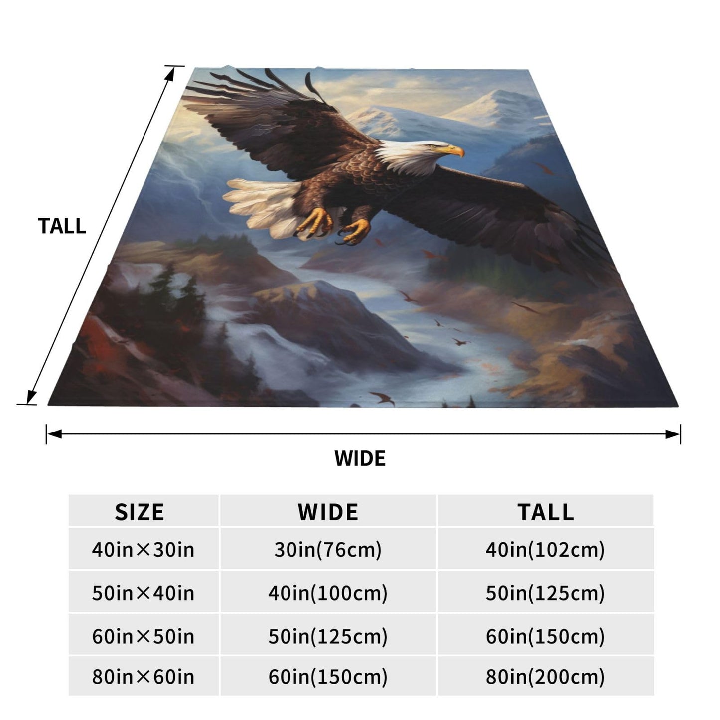 Turamurra Bald Eagle Throw Blanket - Eagle Decor, Warm Soft Plush Lightweight Fleece Flannel, 60"x50" for Adults & Kids