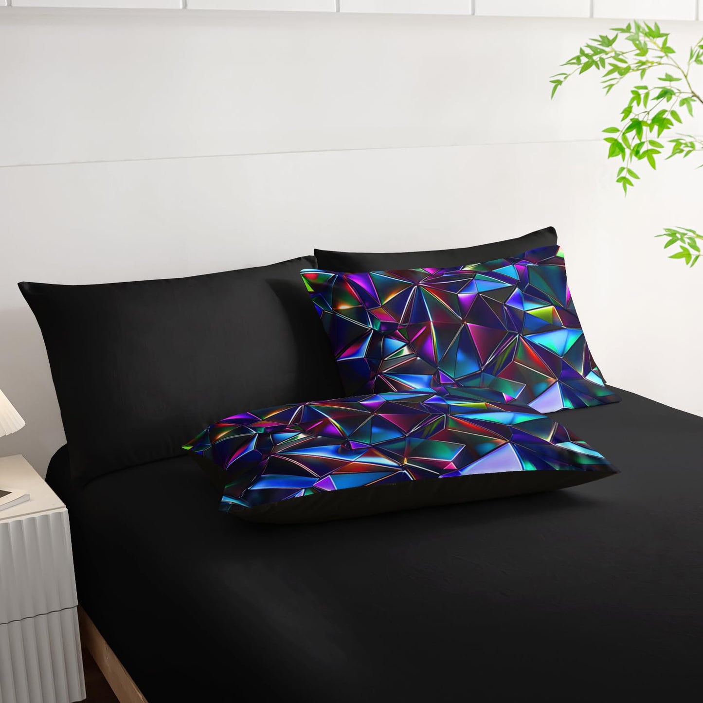 lneffble 7 Piece Purple Geometric Abstract Pattern Comforter Set King Size，Abstract Diamond Print Bedding King，(1 Comforter, 1 Flat Sheet, 1 Fitted Sheet, 2 Pillowcase and 2 Pillow Sham)