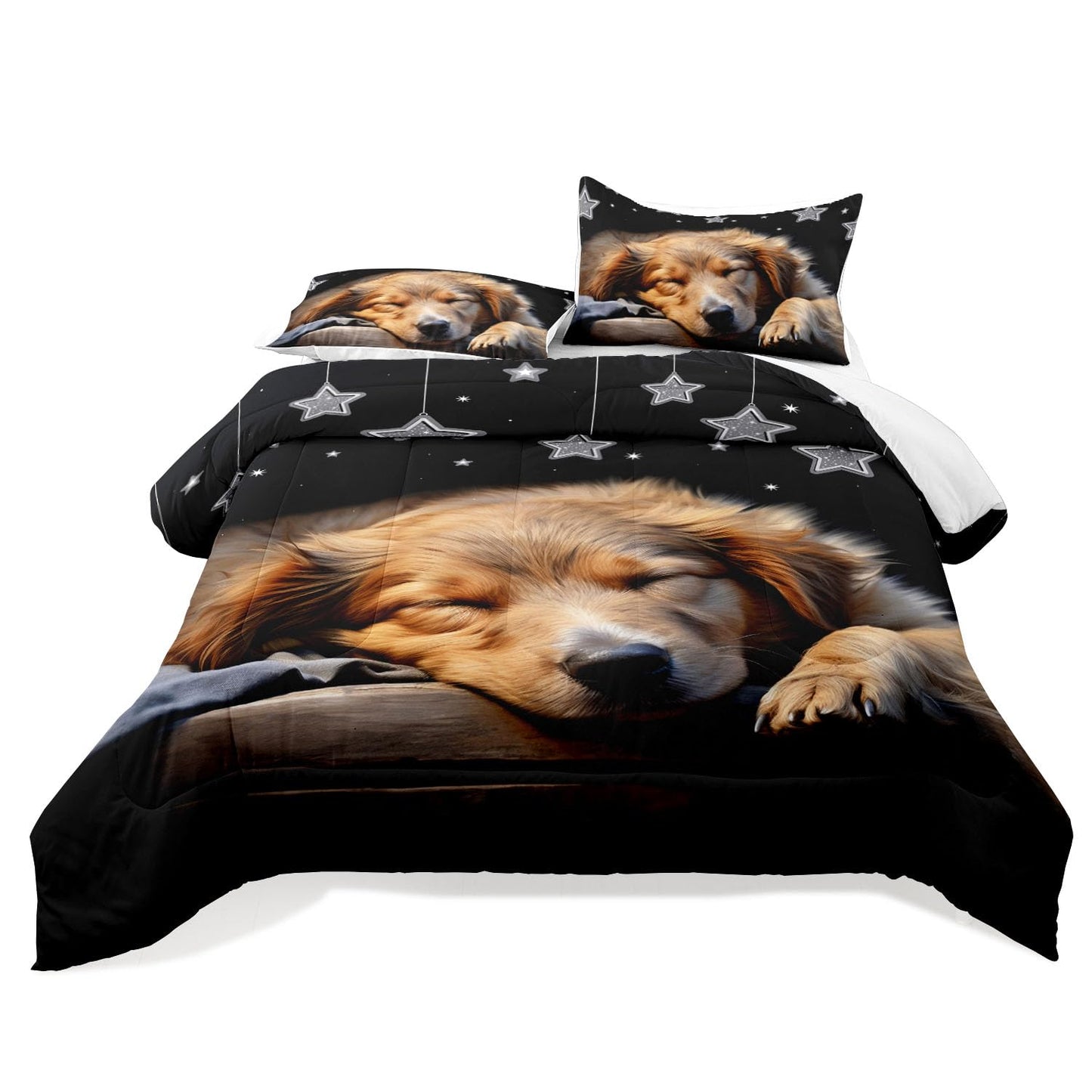 Raphus Cucullatus Dog Print Comforter Set Twin, Puppy Dog Pals Bedding Set, Animal Print Black Comforter, Kawaii Bedding Sets for Girls, Cute Comforter Sets for Twin Size Bed