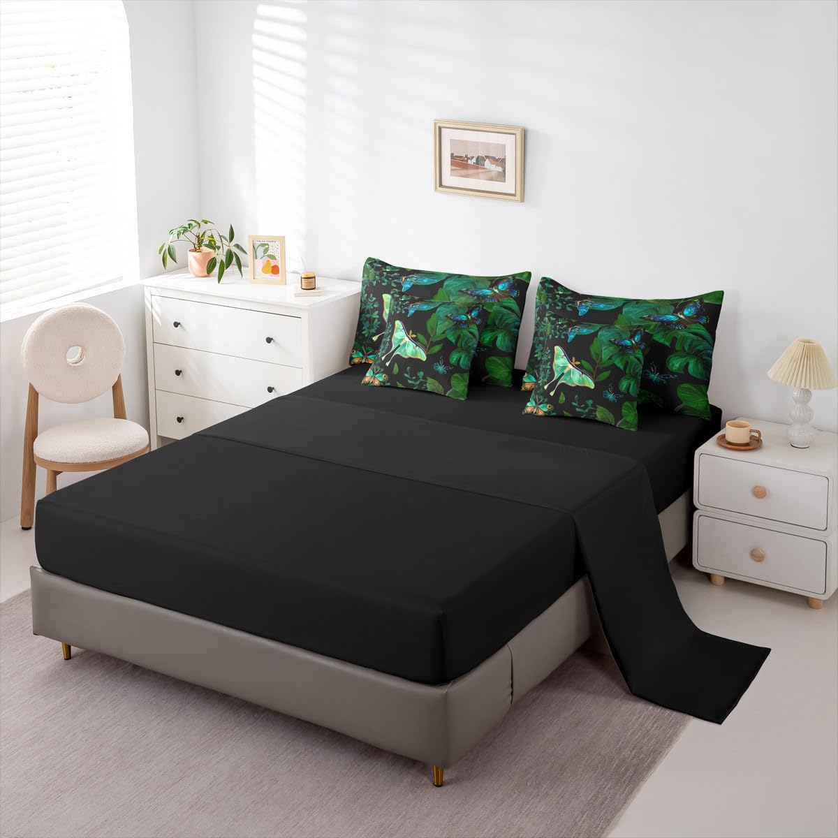 Erosebridal Colorful Butterfly Comforter Set Moth Bed in A Bag Full Size 7 Pieces Palm Leaves Banana Bed Set Hawaiian Tropical Leaves Bedding