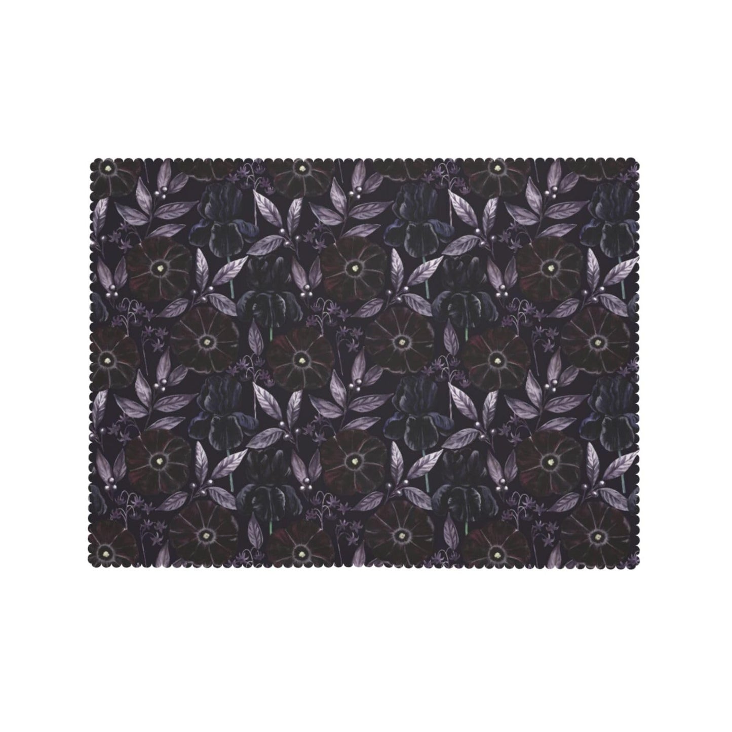 GOUROISE Floral Black Rectangular Tablecloth, Purple Flowers 54x72 Inch Wavy Lace Border Polyester Table Cloth for Dining, Kitchen, Parties