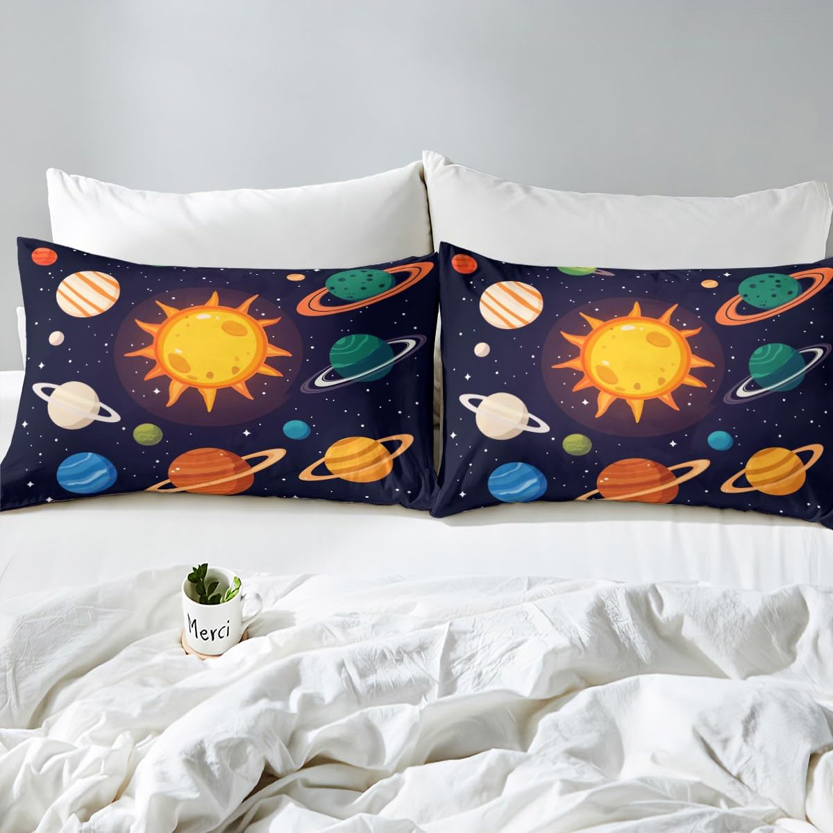 Erosebridal Planets of Solar System Sheet Set Mercury Earth Mars Neptune Saturn Jupiter Fitted Sheet for Kids Teens Adults Bed Décor Universe Space Galaxy Starry Sky Bedding Set Twin