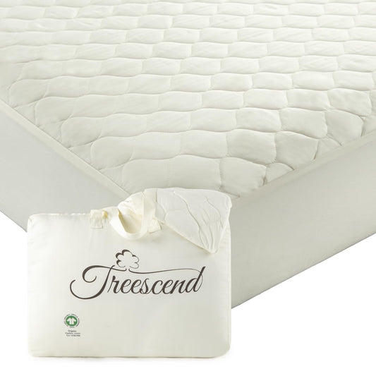 100% Cotton Organic Mattress Protector | Breathable & Noiseless GOTS Organic Mattress Pad with Premium 300GSM Durability | Machine Washable Quilted Bed Protector with Deep Pocket (Ivory, King)