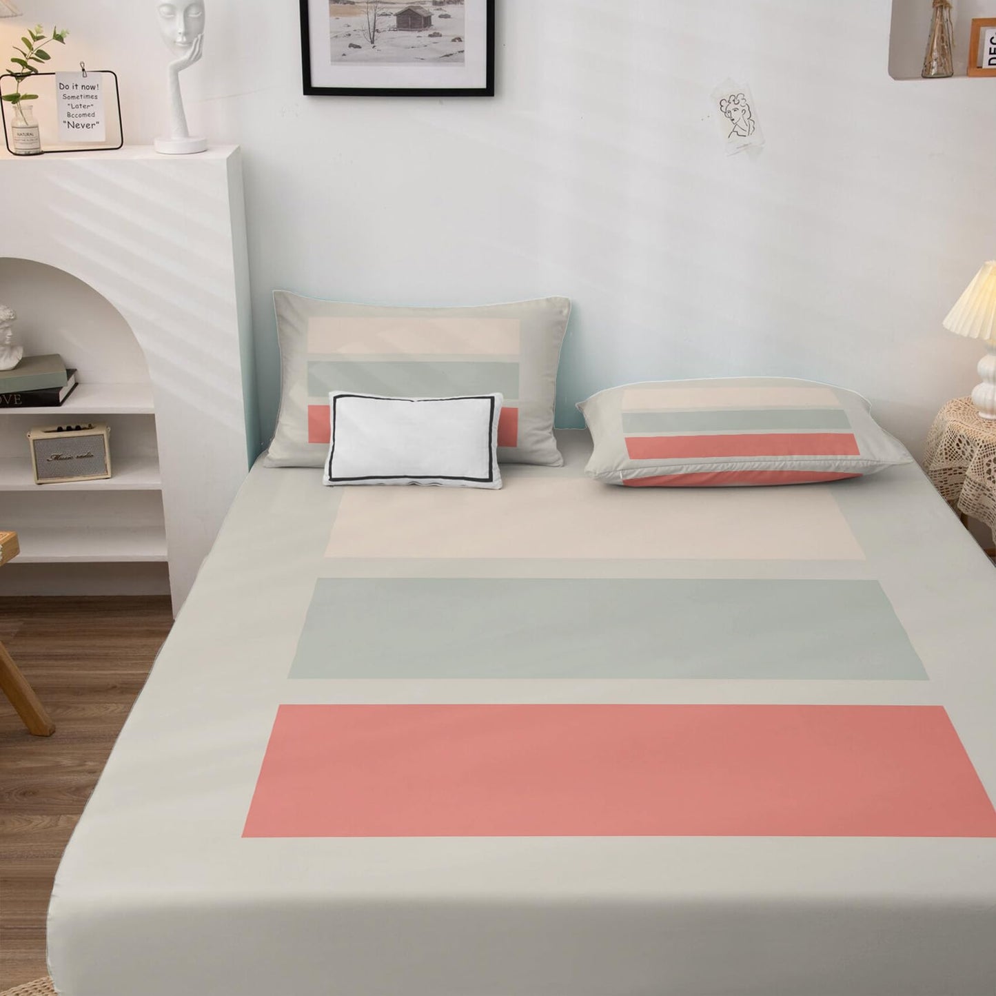 NOGAWA Mid Century Modern Sheets Twin, Geometric Minimalist Abstract Bed Sheets, Deep Pocket & Soft Microfiber Bedding Sheets & Pillowcases 3 Piece - Fitted Sheet & Flat Sheet & Pillow Case