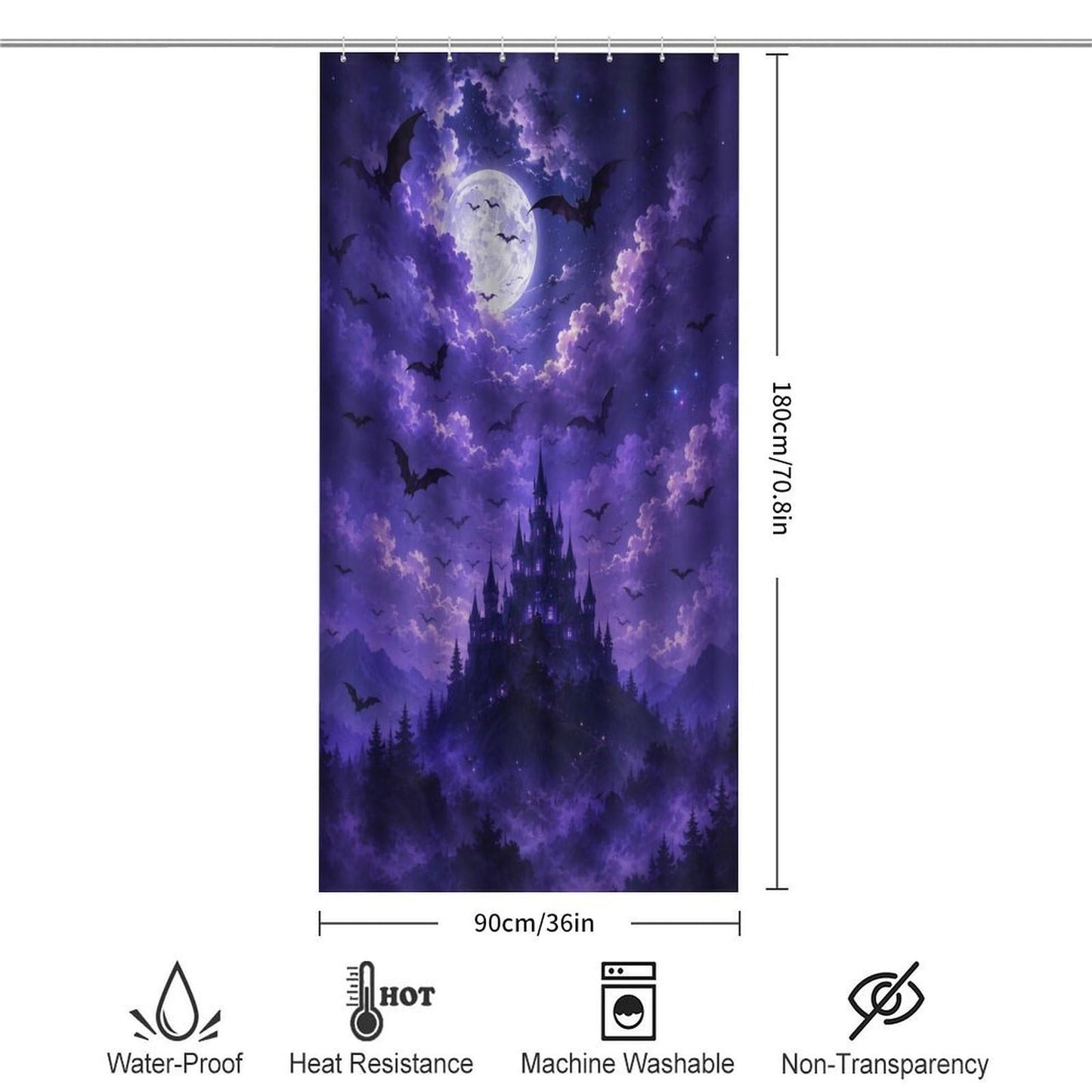 bladesgsd Moonlit Night Mystical Gothic Shower Curtain with 12 Hooks 36x72Inch, Polyester Bathroom Curtain, Privacy Shower Curtain for Bathtub, Shower Stall, Apartment, Guest Bathroom