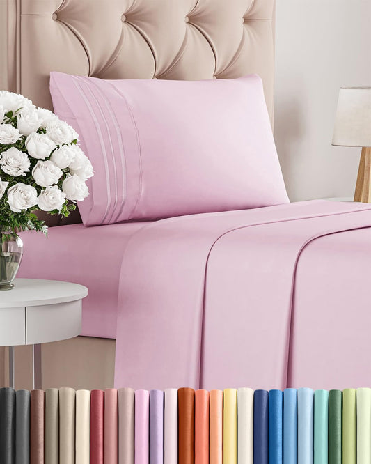 Twin Size 3 Piece Sheet Set - Comfy Breathable & Cooling Sheets - Hotel Luxury Bed Sheets for Women and Men - Deep Pockets, Easy-Fit, Soft and Wrinkle Free Sheets - Light Pink Oeko-Tex Bed Sheet Set