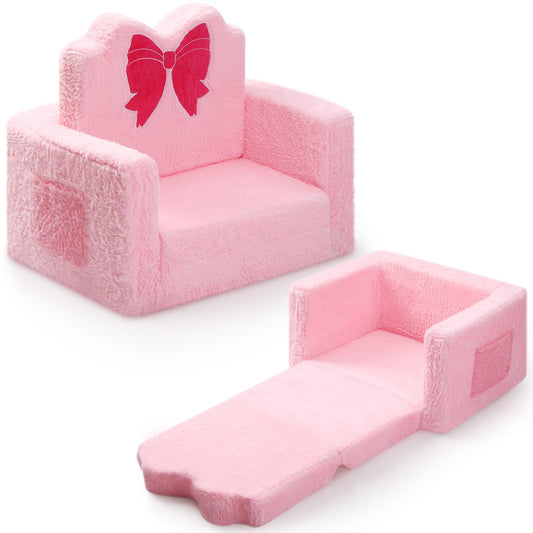 Novabright Kids Chair or Couch for Toddler, 2-in-1 Soft Foldable Couch, Comfy Toddler Chair, Convertible Sofa to Lounger, Gifts for Kids Girl Boys for Birthday Children's Day (Bow)
