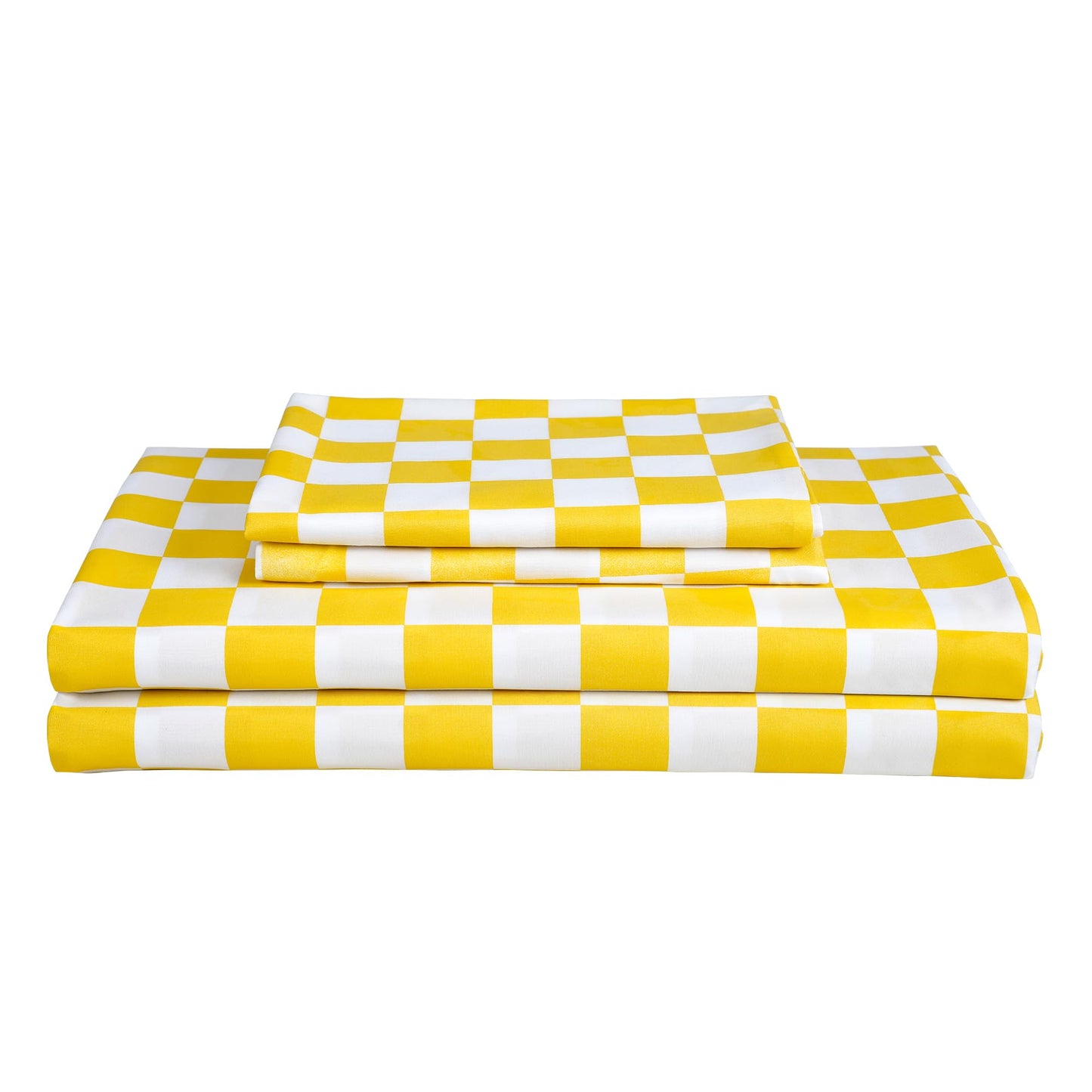 Best Season Bed Sheet Set 3 Piece -Twin Size-Soft Durable Microfiber Bedding Sheet Set,Deep Pocket,Stain,Fade & Wrinkle Resistant Green and White Checkerboard Grid(Plaid Yellow&White)