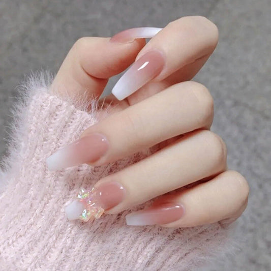 Hkanlre 3D Press on Nails Medium Fake Coffin Nails Tips Full Cover Luxury False Nails for Women and Girls 24PCS