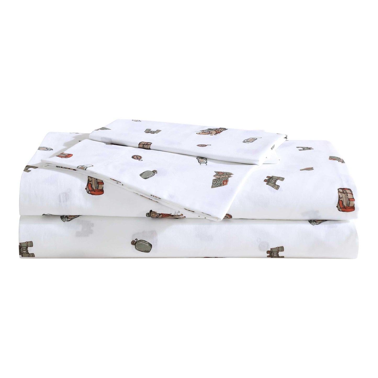 Eddie Bauer - Sheet Set, Luxurious Cotton Percale Bedding with Matching Pillowcase, Crisp & Cool, Fully Elasticized (Buddy Camping Allover White, Twin)