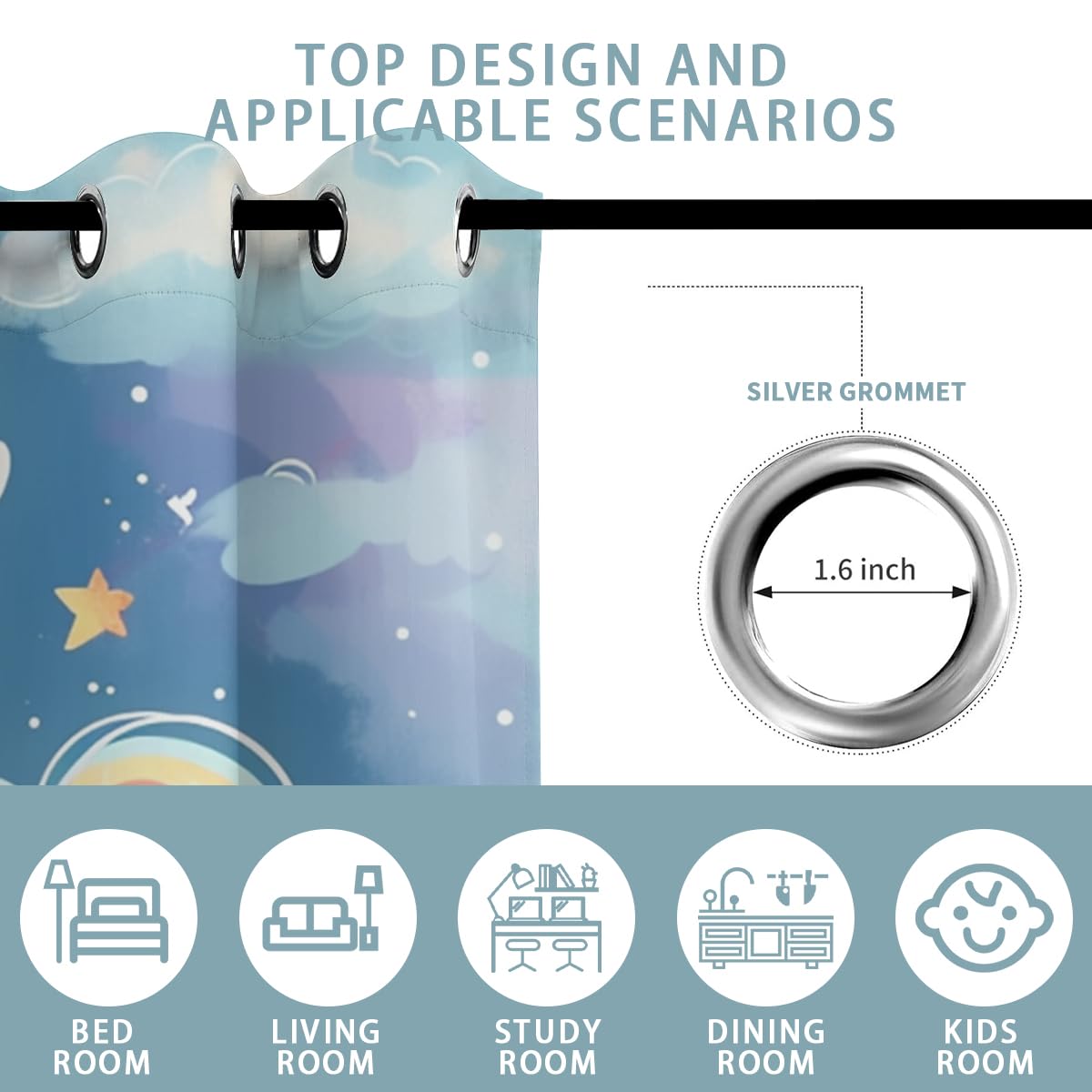 Cartoon Unicorn Blackout Curtains for Girls Boys Kids Home Decor, Fantasy Cute Unicorn Stars Moon Grommet Thermal Insulated Drapes Darkening Window Curtain for Bedroom Living Room, 42 x 45 Inch