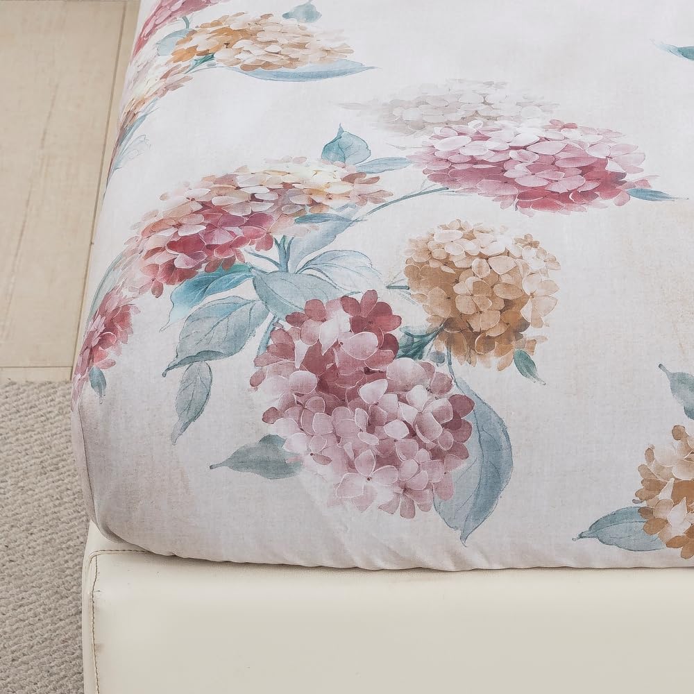 DAUAOTO Twin Size Printed Sheets Set, 100% Cotton Bedding Sets, Up to 14" Deep Mattress, Floral Pattern Bedlinen Set, Hydrangea Blush