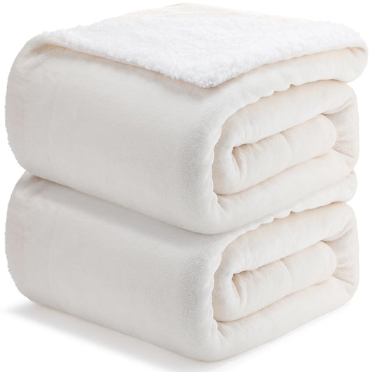 Newwiee 2 Pack 60 x 80'' Sherpa Fleece Throw Blanket Sherpa Plush Blanket Soft Fluffy Thick Flannel Throw Blankets Twin Size Winter Warm Blankets for Bed Sofa Couch(Beige)