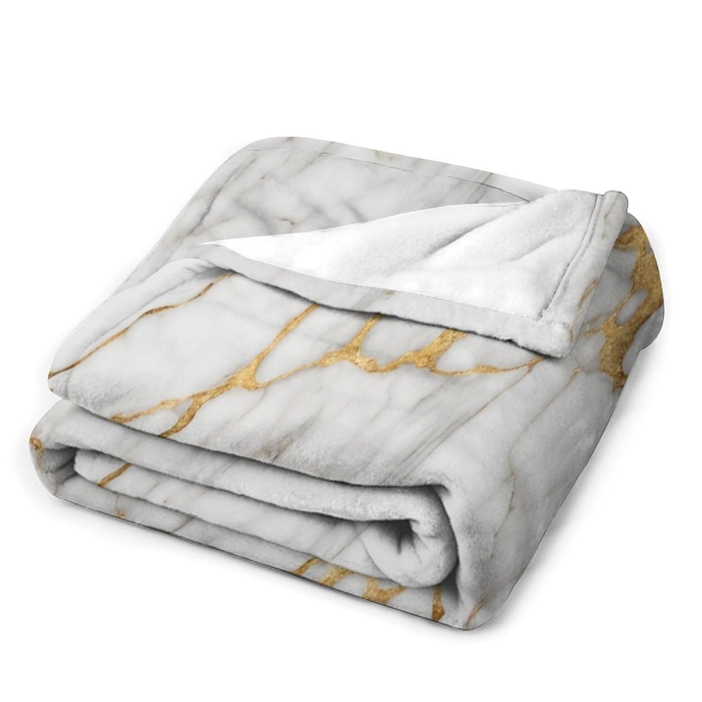 Marble Throw Blanket for Bed Sofa, 40"x50" Super Soft Warm Cozy Fluffy Plush Blanket, Modern Abstract Foil Texture White Gold Marble Flannel Couch Blanket for Travel Camping