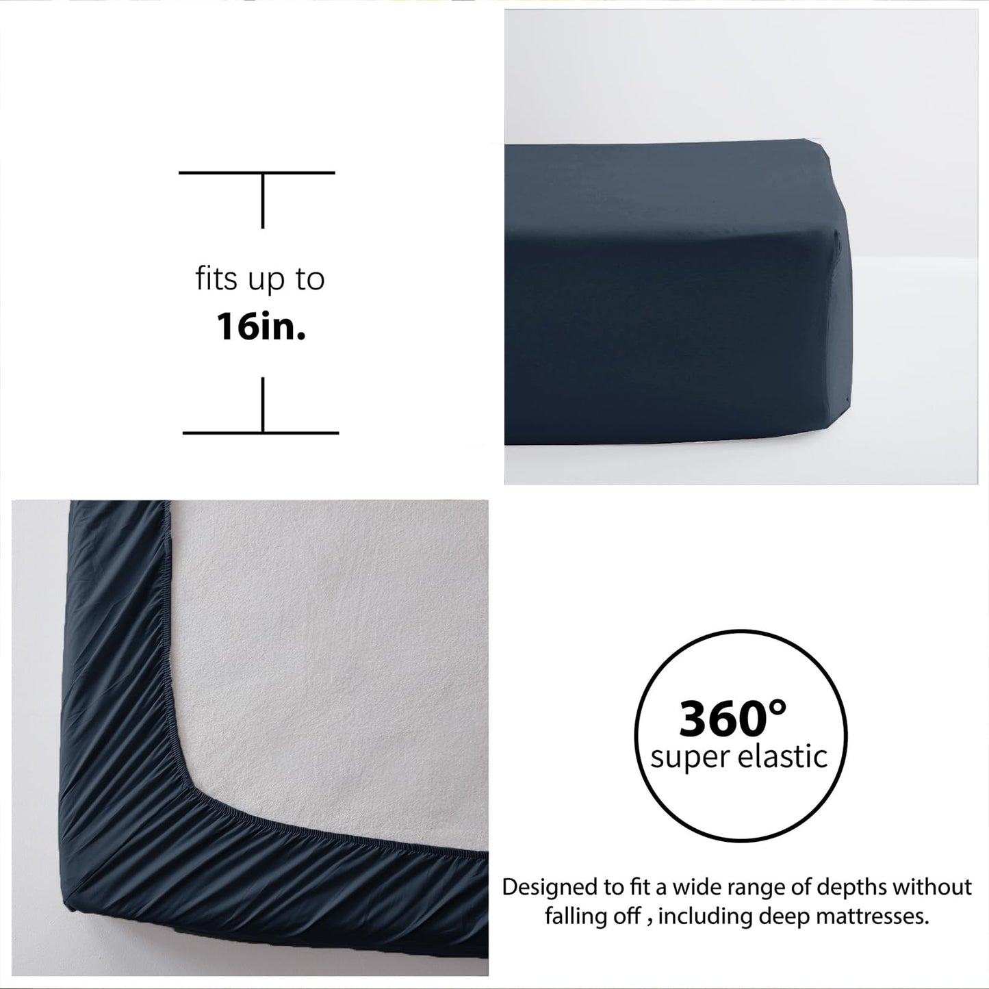 Zzlpp Queen Comforter Set 7 Pieces, Navy Blue Seersucker Bed in a Bag with Comforter, Pillow Shams, Pillowcases, Flat Sheet, Fitted Sheet