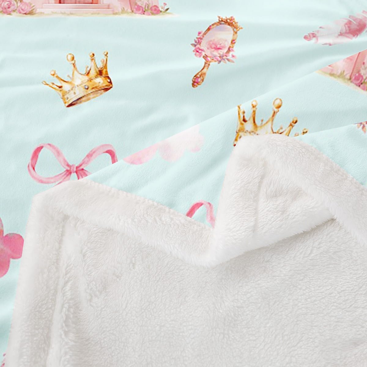 Feelyou Girls Princess Sherpa Throw Blanket for Couch Bowknot Super Soft Cozy Fleece Bow Tie Blanket for Winter, Plush Throw Castle 40"x50" All Season