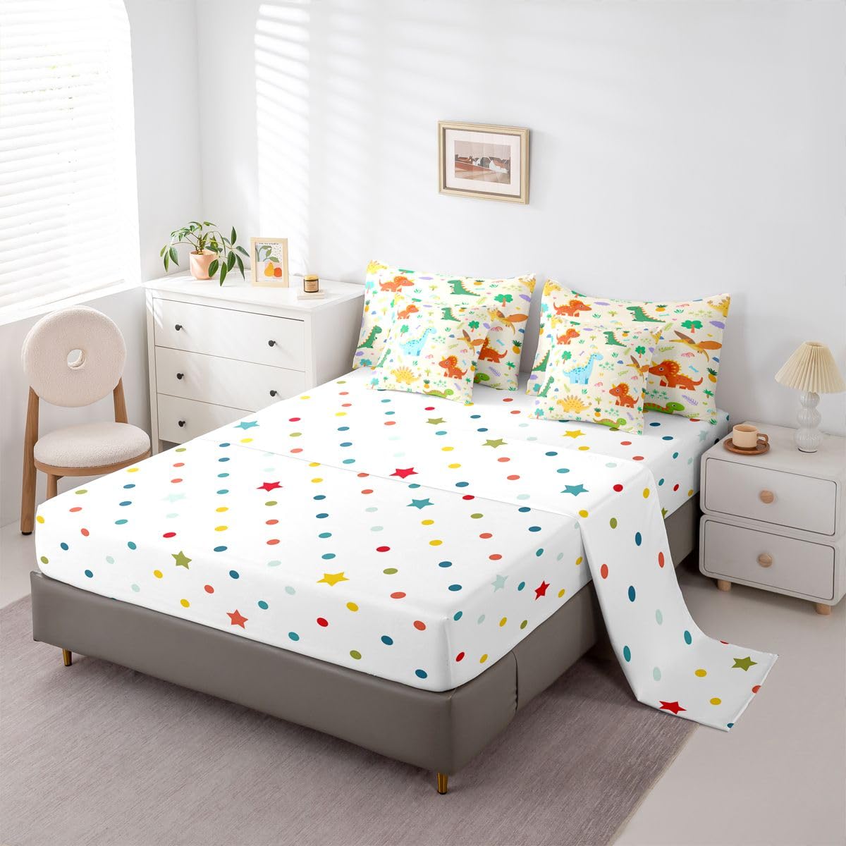 Feelyou Cute Dinosaur Comforter Set with Sheets 7 Piece Full Size Boys Dinosaur Bed in a Bag Kids Boys Girls Cartoon Animal Bedding Set Bedroom Decor Breathable Soft Lightweight Microfiber