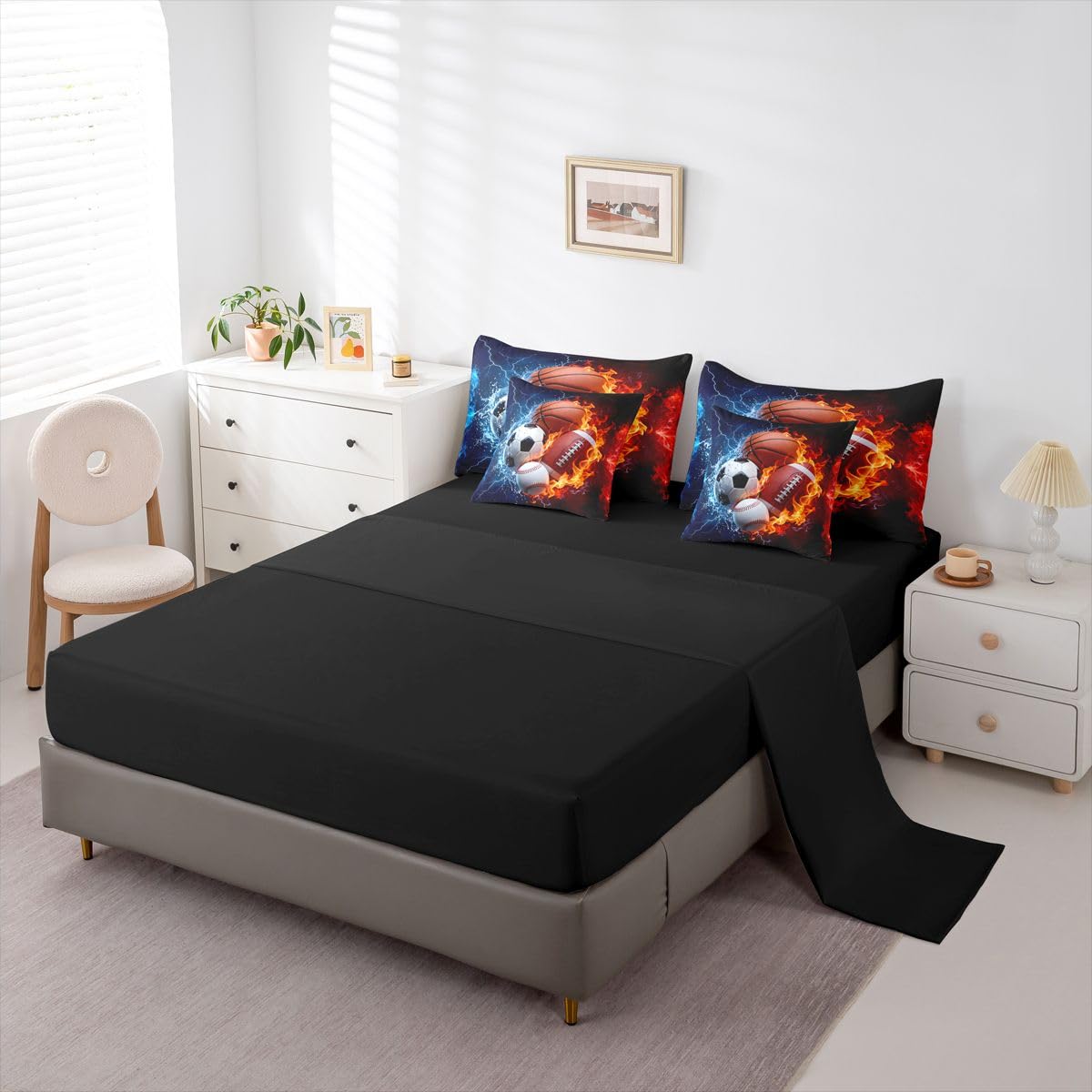 Feelyou Boys Sports Comforter Set with Sheets 7 Piece Twin Size Football Baseball Soccer Bed in a Bag Kids Boys Girls Basketball Bedding Set Ball Game Sports Bedroom Decor Breathable Soft Microfiber
