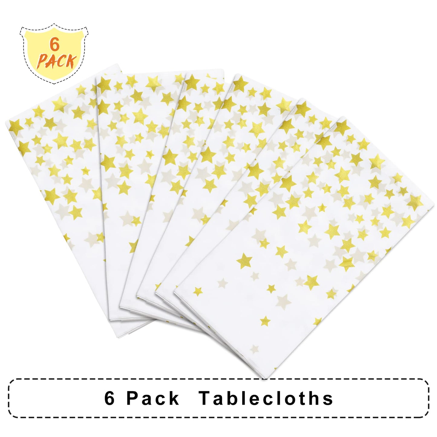 Tudomro 6 Pack Gold Star Tablecloths Under The Plastic Table Cover Disposable White Gold Table Cloth Rectangle Twinkle Little Stars Decor for Bee Birthday Wedding Baby Shower Supplies 108 x 54 Inch