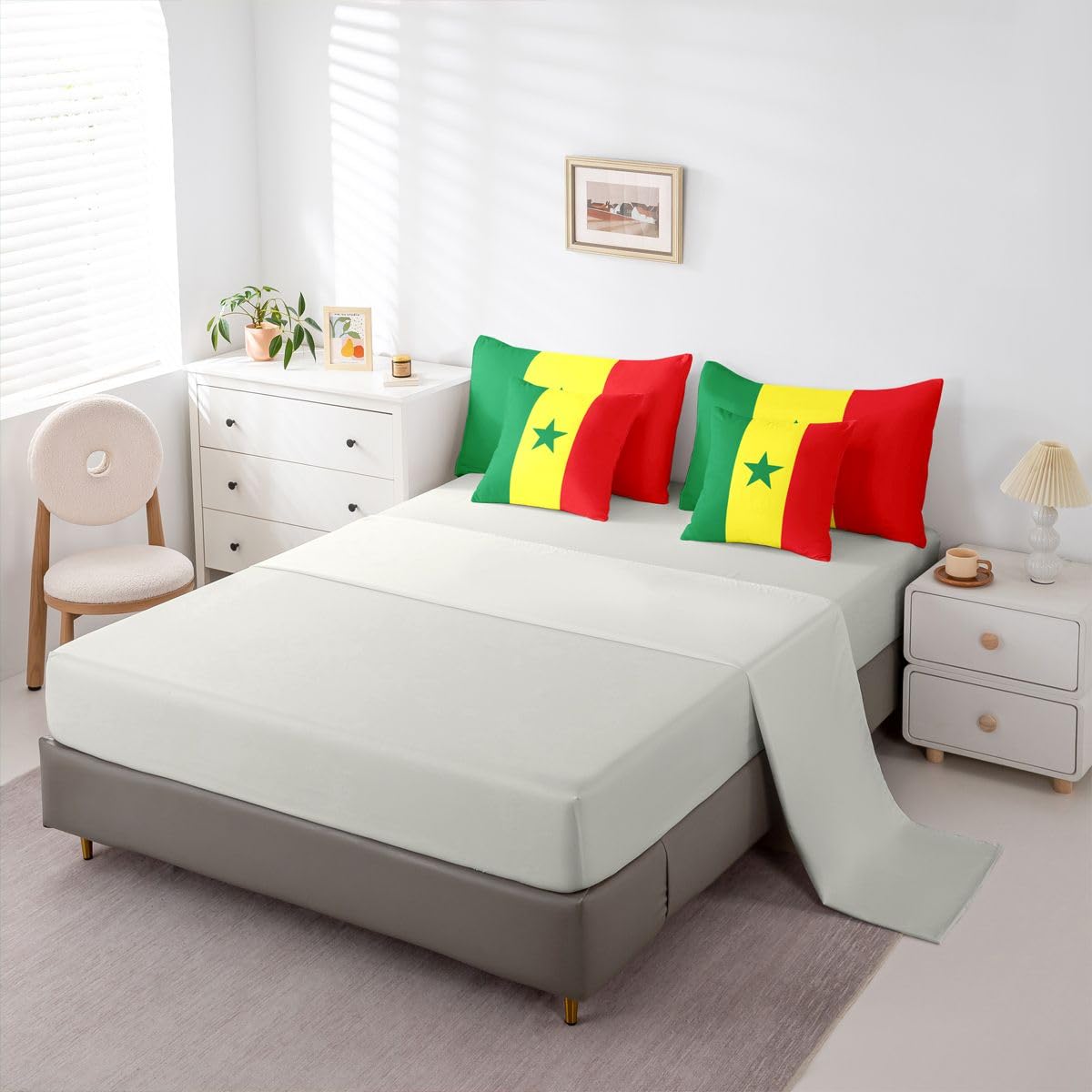 Feelyou Senegal Paisley Flag Comforter Set with Sheets 7 Piece King Size Senegalese Paisley Bedding Set for Kids Boys Girls International Flag Bed in a Bag Room Decor Soft Lightweight Microfiber