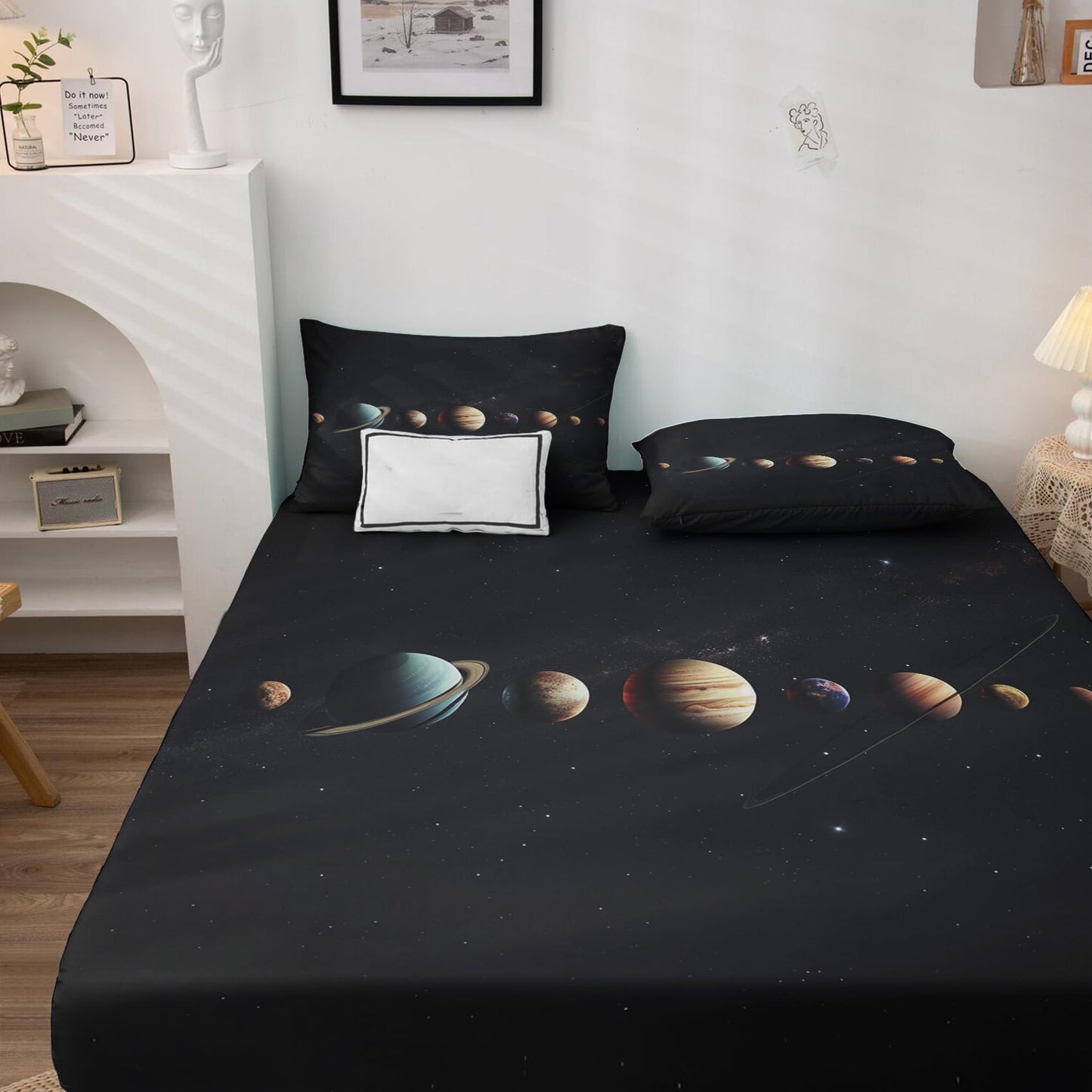 NOGAWA Space Sheets Cal King, Galaxy Planet Bed Sheets, Deep Pocket & Soft Microfiber Bedding Sheets & Pillowcases 4 Piece - Fitted Sheet & Flat Sheet & 2 Pillow Cases