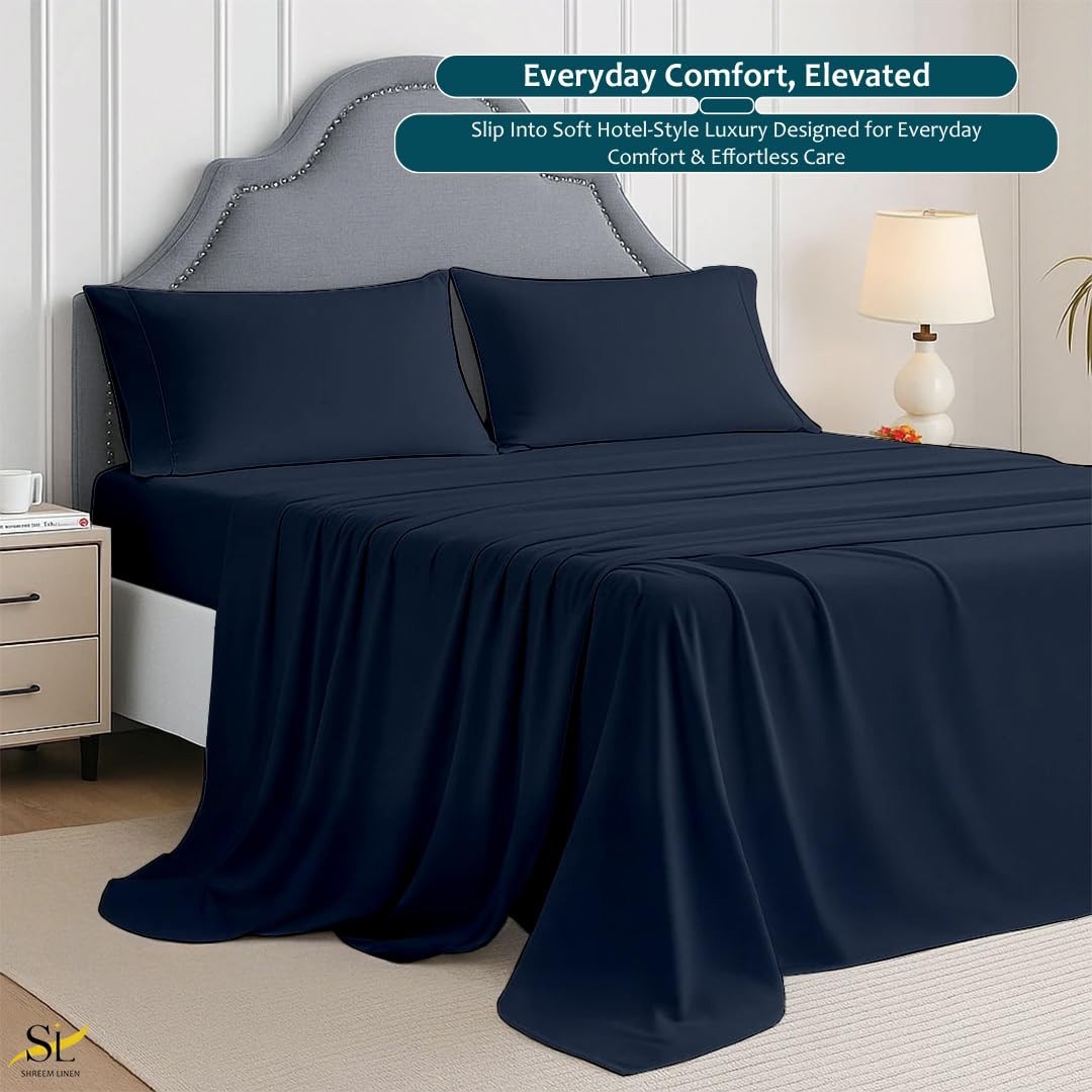 King Sheet Set - 4 Piece Ultra Soft Brushed Microfiber Bed Sheets - 15" Deep Pockets, Wrinkle-Free & Breathable for a Secure Fit Sheets & Pillowcases (King, Navy Blue)