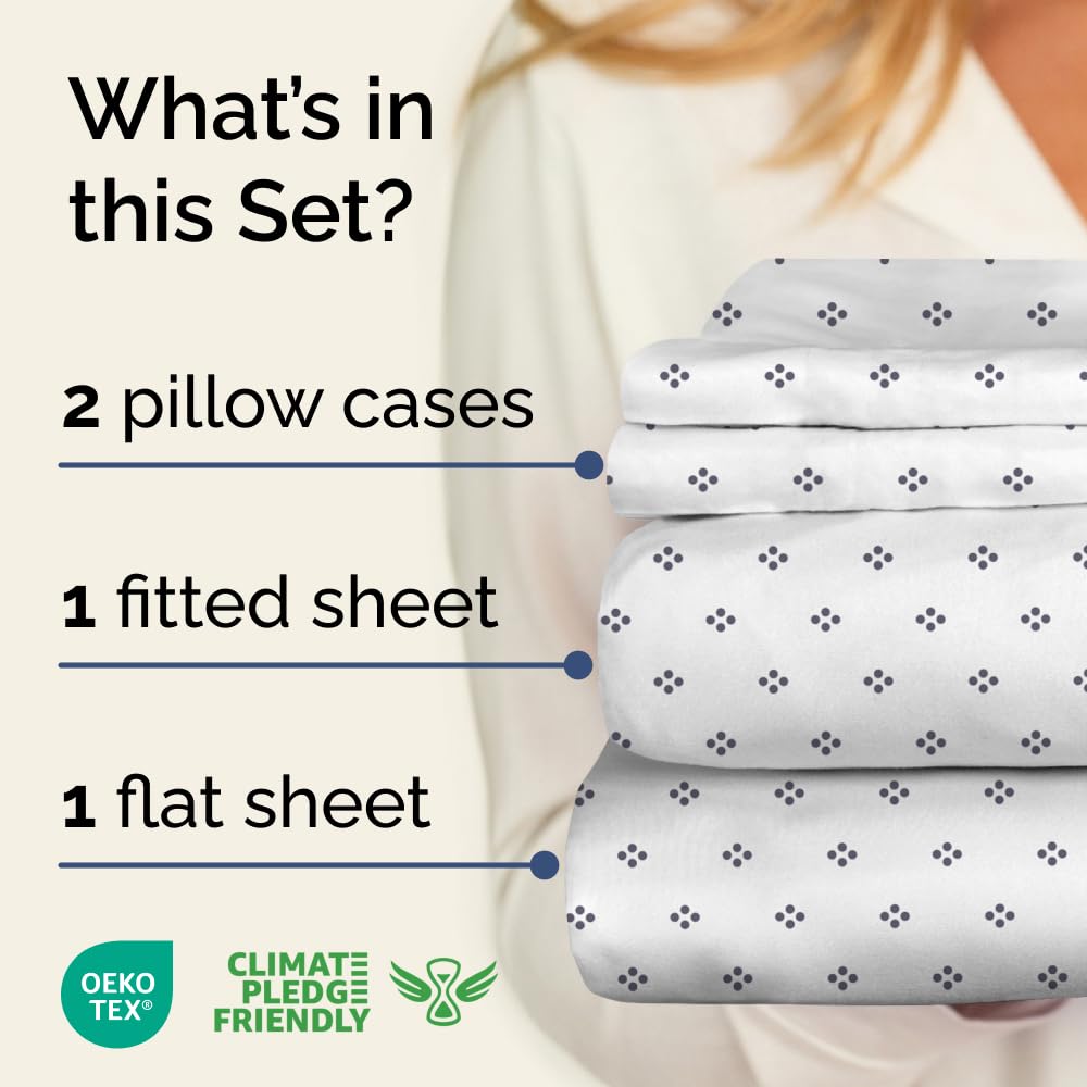 Blue Dot Pattern Sheets - 1 Flat & 1 Fitted Sheet & 2 Pillowcases w/ Deep Pockets - Spot Print Bedding - Wrinkle & Fade Resistant - Soft, Breathable & Cooling - Comfy, Luxury Bedding - Full Size
