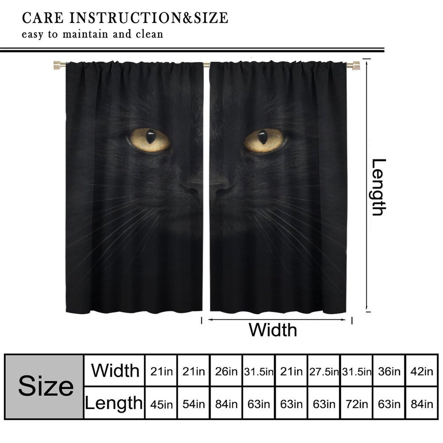JADERYS Black Cat Blackout Curtains Cute Funny Animal Black Cat Yellow Eyes Art Print for Girls Boys Women Bedroom Living Room Rod Pocket Decoration Window Drapes 2 Panels W21xL45in
