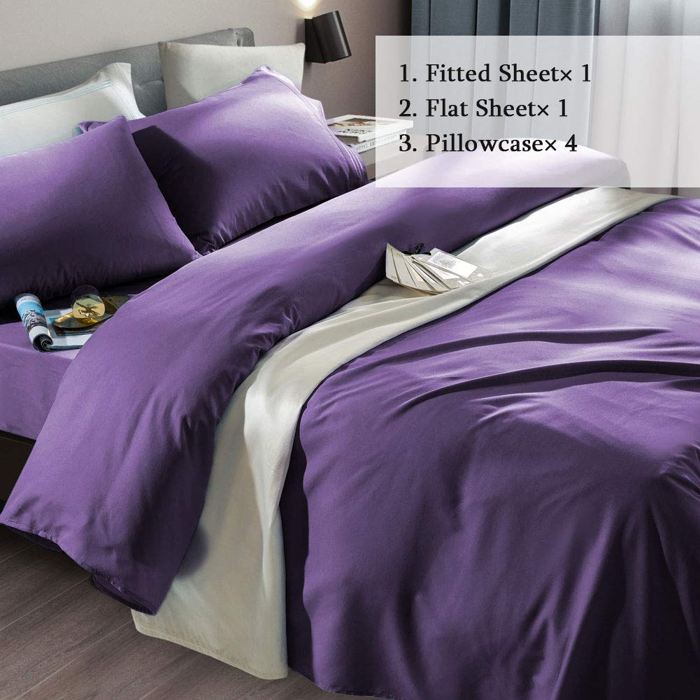 SONORO KATE Bed Sheet Set Super Soft Microfiber 1800 Series Luxury Egyptian Sheets Fit 18-24 Inch Deep Pocket Mattress Wrinkle-6 Piece (Purple, Queen)