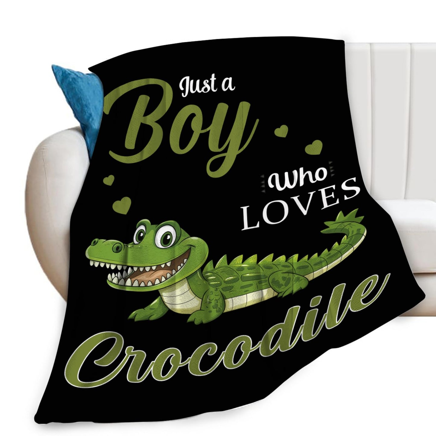Lovira Just A Boy Who Loves Crocodile Throw Blanket Alligator Print Throw Blankets Gifts for Couch Sofa Bed Stuff Decor Soft Cozy Fleece Plush Warm Flannel Bedding for Lover 40"x50"