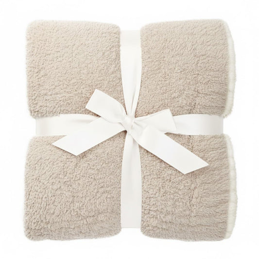 Contrast Trim Sand Stone & White Accent Tip Chic Throw Blanket Couch, Reversible Super Soft Knitted Blankets, Warm Knit Fuzzy Cozy Dreams Plush Lightweight Throws Dupes Sofa Bed 50" x 60"