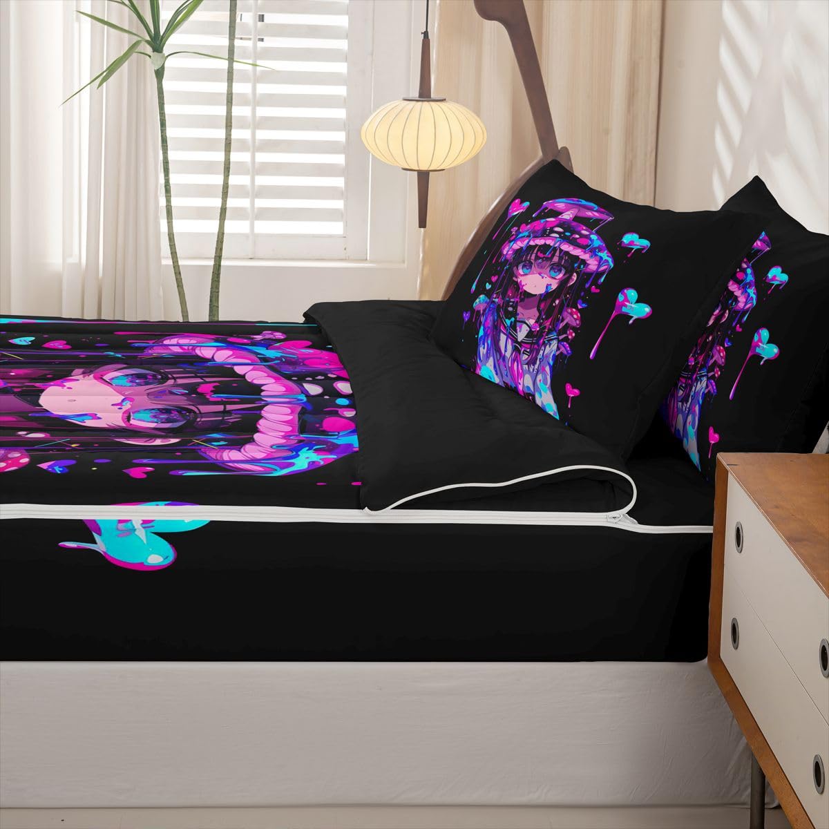 Erosebridal 3D Japanese Girl Zipper Bedding Twin Size, Anime Girl in A Sailor Uniform Kids Comforter Set - Kawaii Anime Gift Zip Up Comforter Bed in A Bag